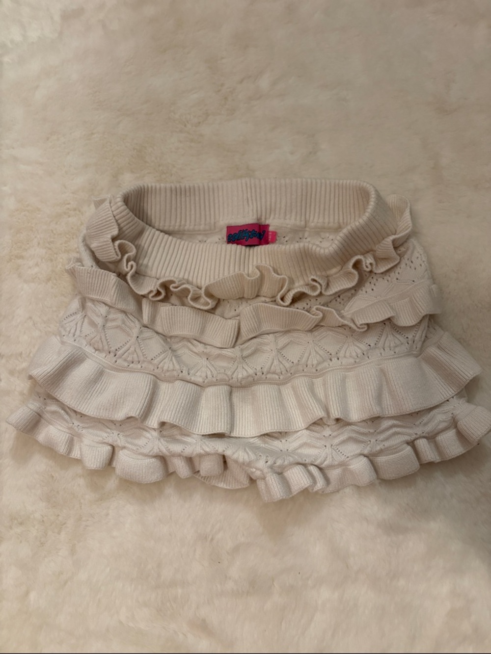 Edikted Cream Ruffle Knit Shorts